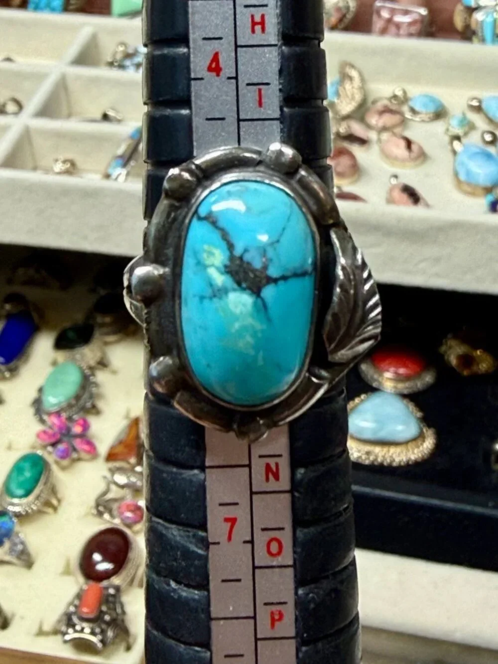 Old Vintage sterling silver Turquoise cabochon ring